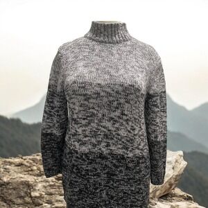 Talbots XL Grey Black Sweater Made In Italy Mock Neck Marled Knit Cozy Fall Laye